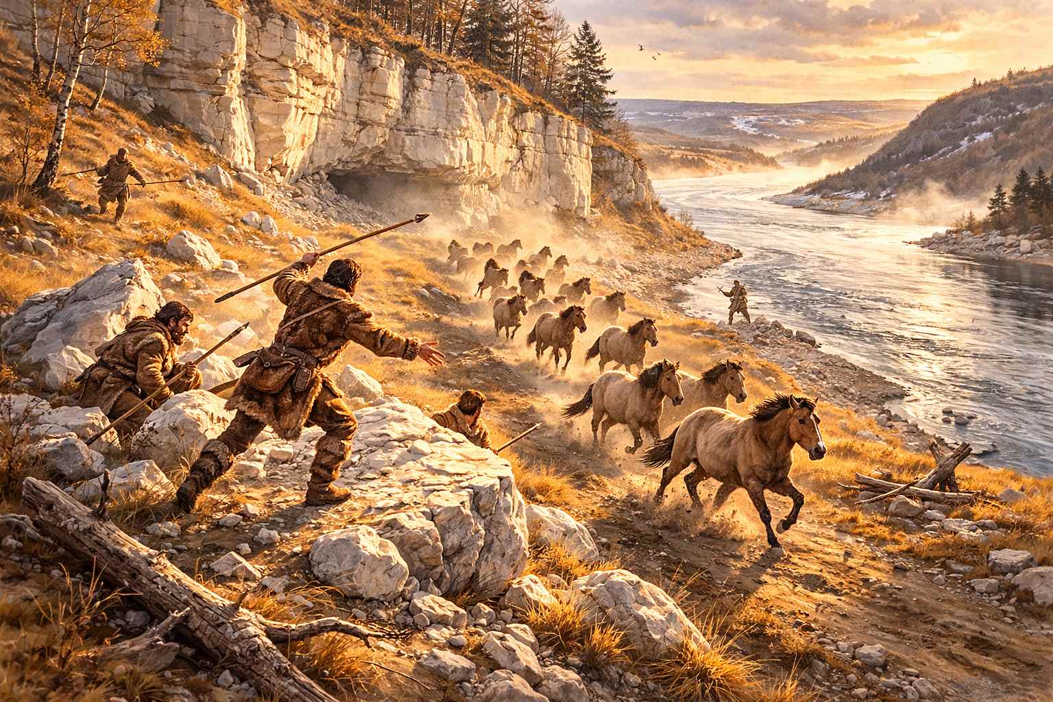 Reconstitution de la chasse aux chevaux dans le goulet de Bonnières