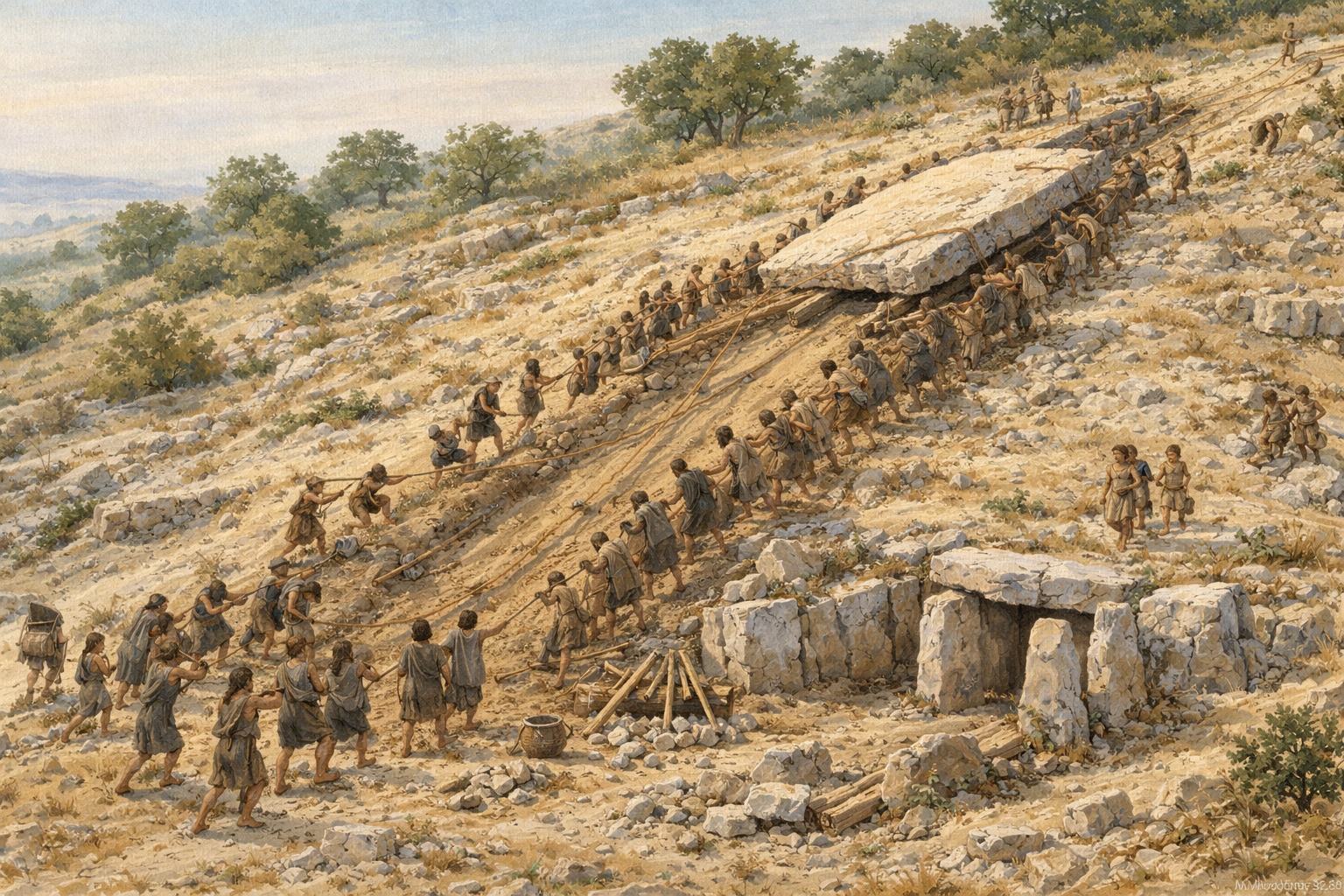 Construction collective d'une allée couverte au Néolithique