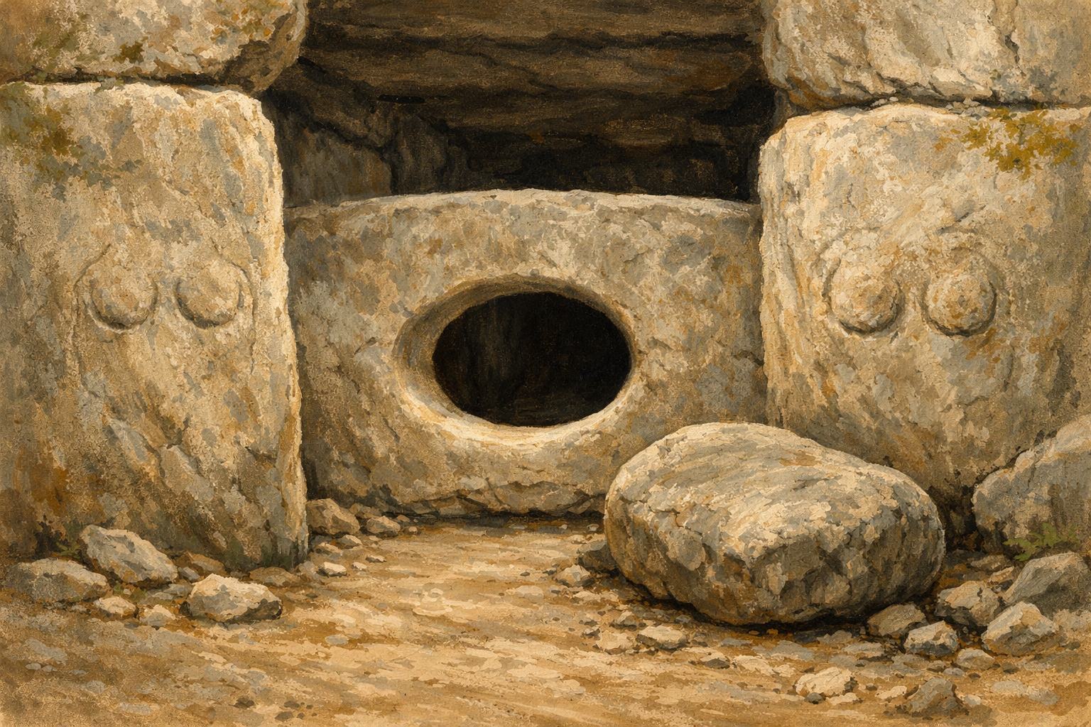 Gravure de la déesse des mégalithes dans le vestibule d'une allée couverte