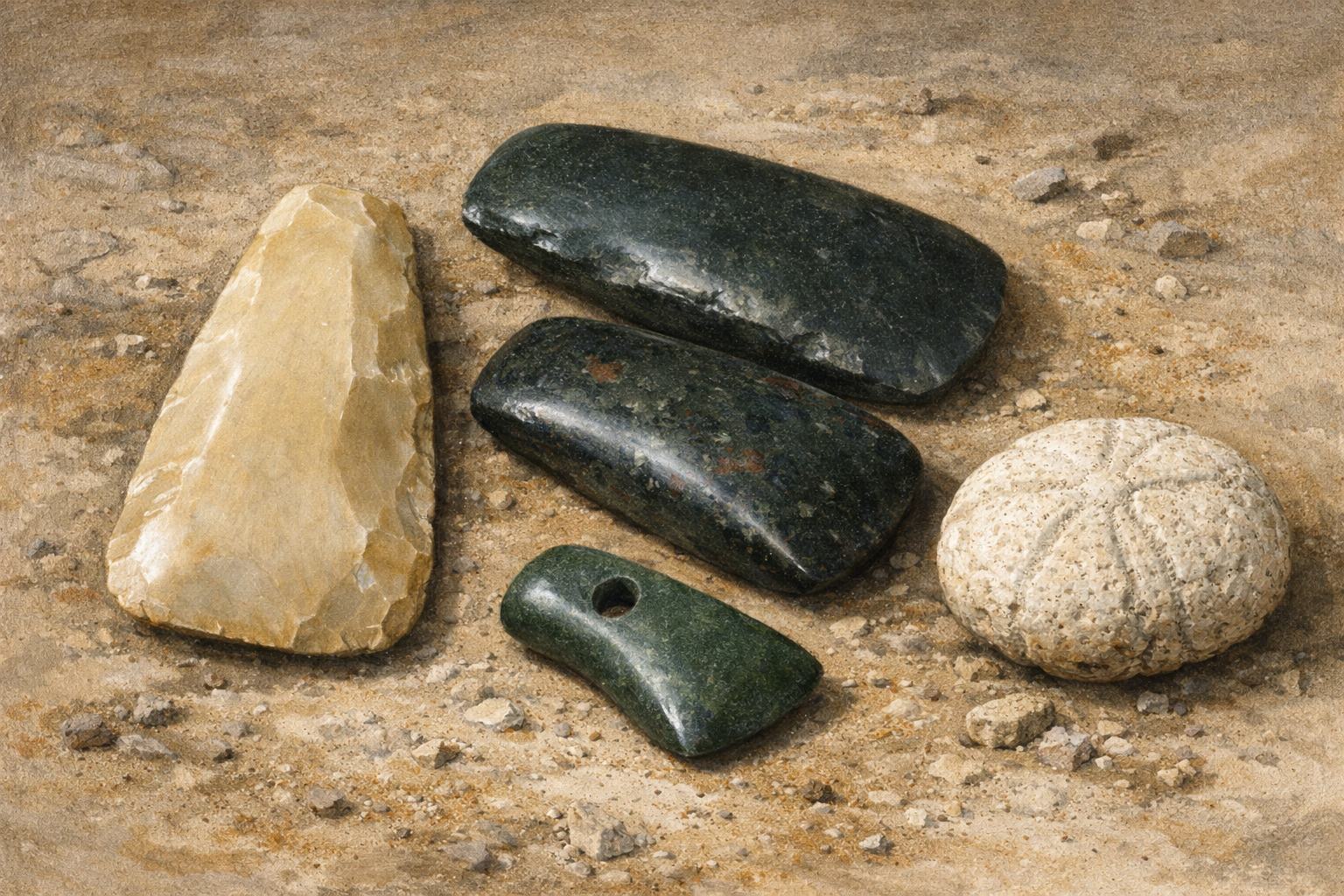 Haches polies néolithiques de la civilisation Seine-Oise-Marne retrouvées au sanctuaire de Bennecourt