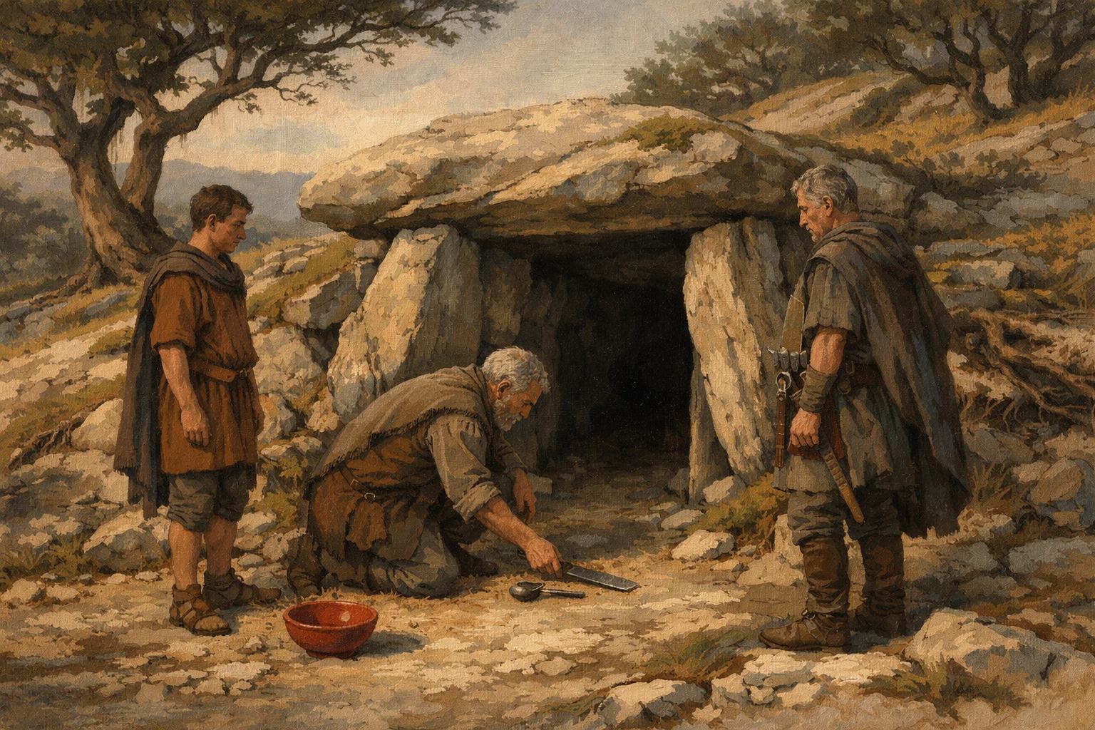 Offrandes gallo-romaines déposées à l'entrée d'une allée couverte néolithique