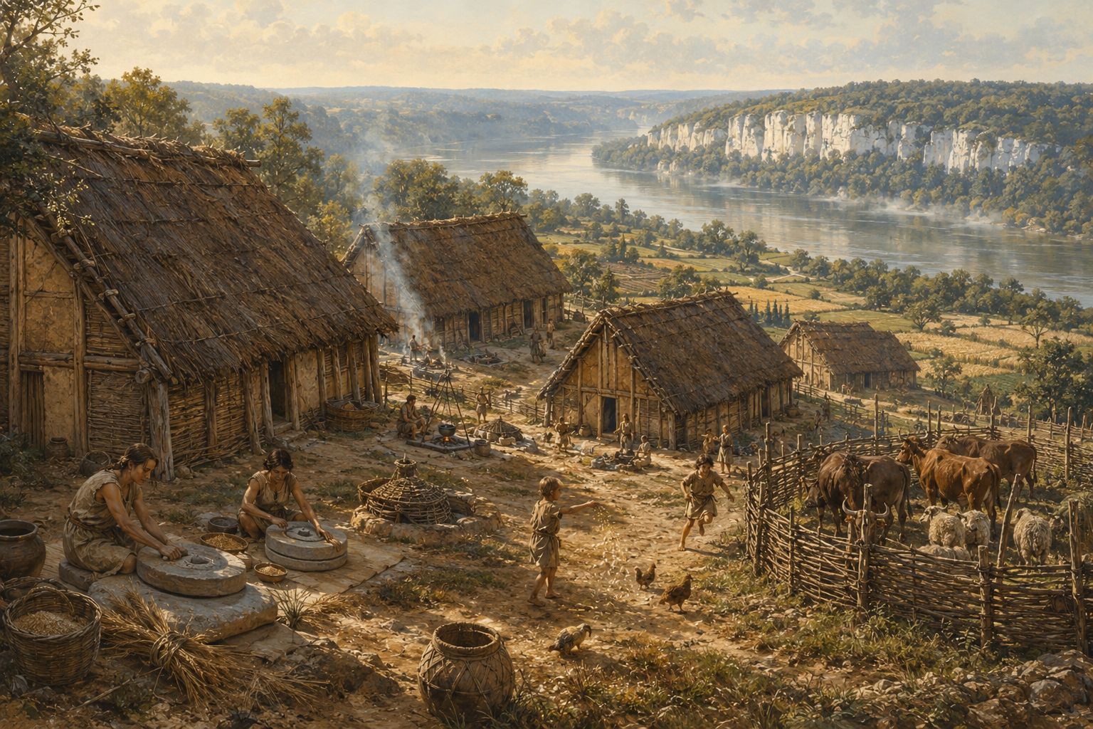 Village néolithique du Vexin : maisons longues en bois et torchis