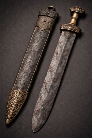 Épée gauloise en fer et son fourreau décoré d'entrelacs en bronze