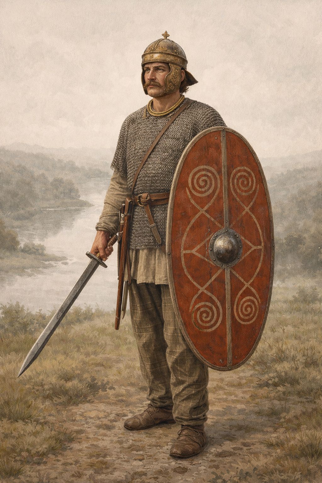 Reconstitution d'un guerrier gaulois en équipement complet