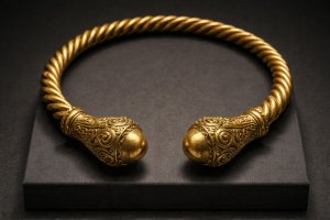 Torque en or gaulois aux terminaux décorés d'entrelacs
