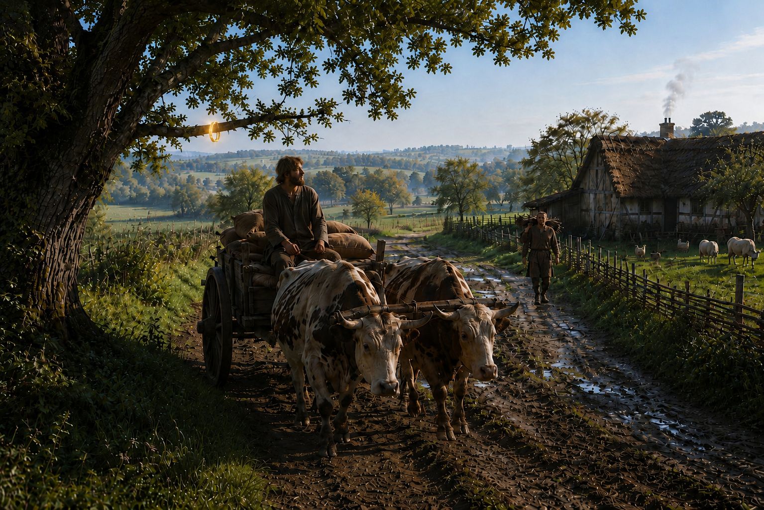 Bracelet d'or suspendu à une branche de chêne au bord d'un chemin normand