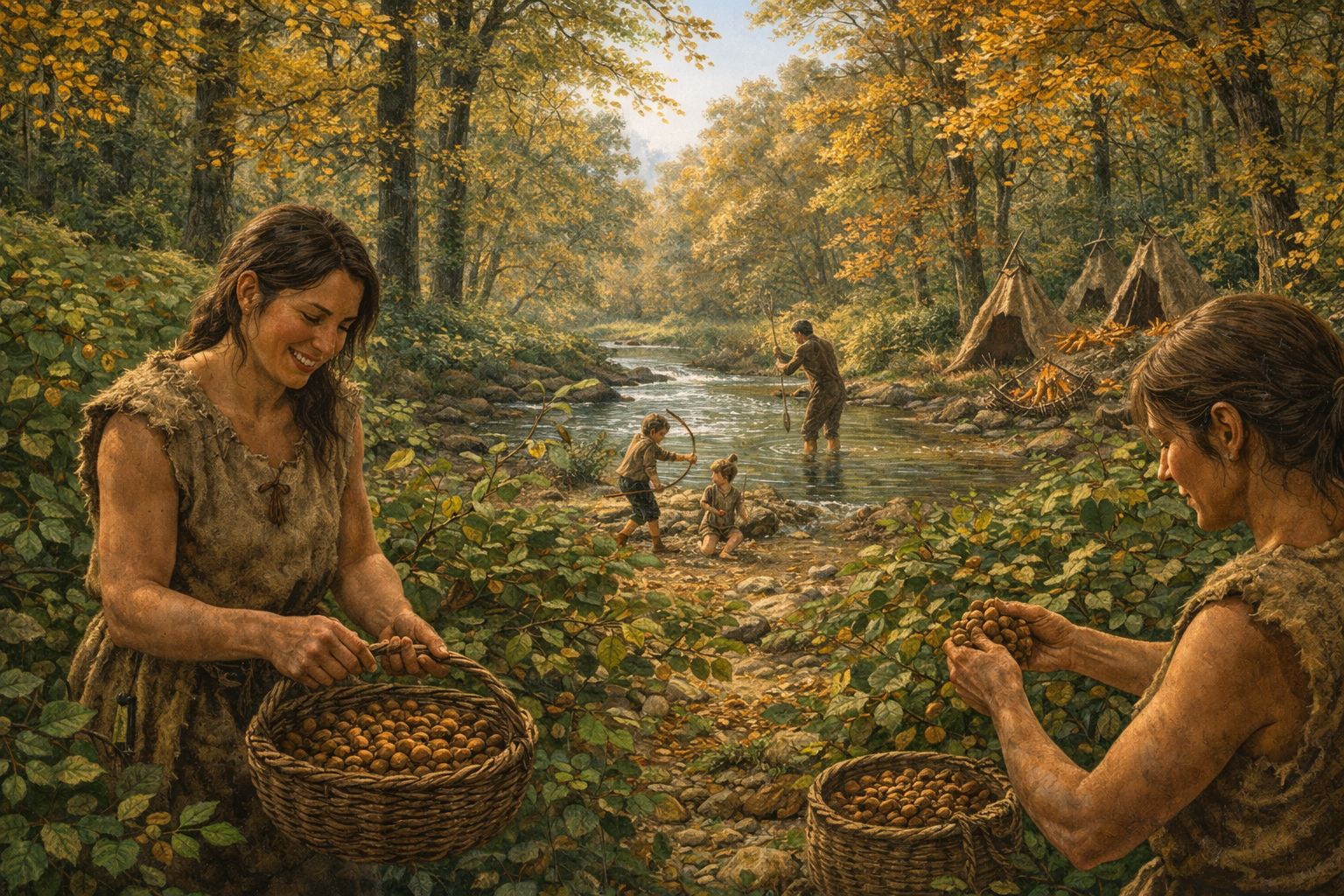 Cueillette noisettes Mésolithique