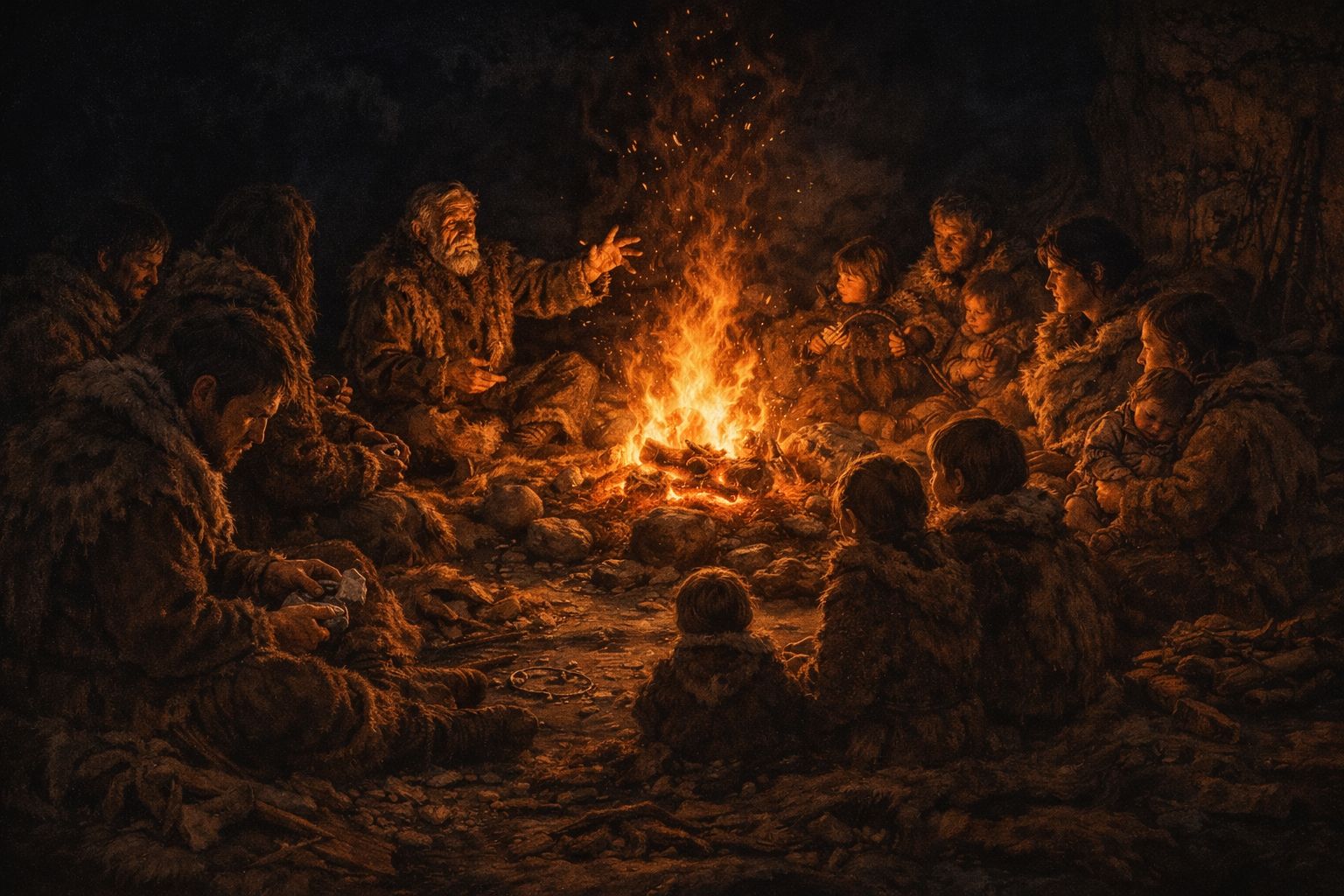 Foyer préhistorique nocturne