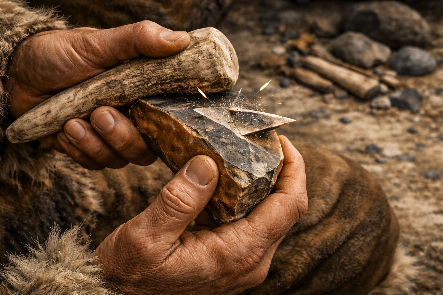 Taille du silex - gros plan