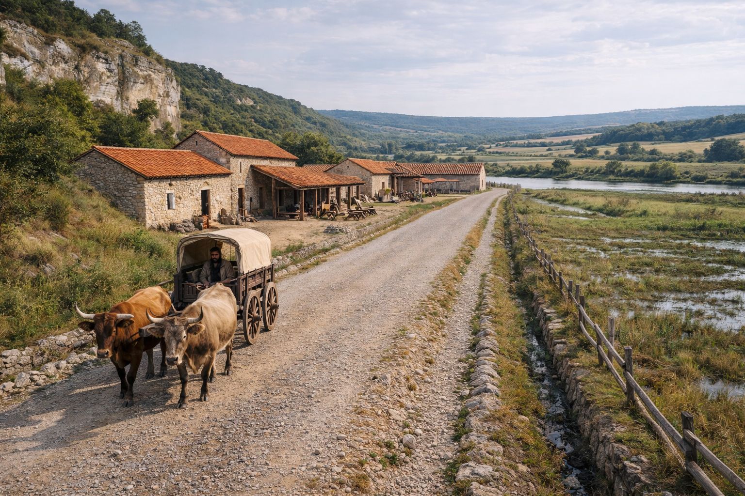 Reconstitution d'une voie romaine traversant un village de la vallée de l'Epte