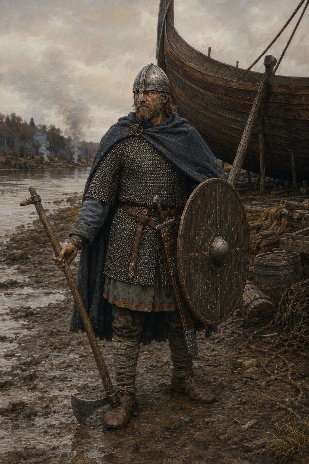 guerrier-normand-ixe-siecle Représentation d'un guerrier normand en hivernage sur la Seine - IXème siècle