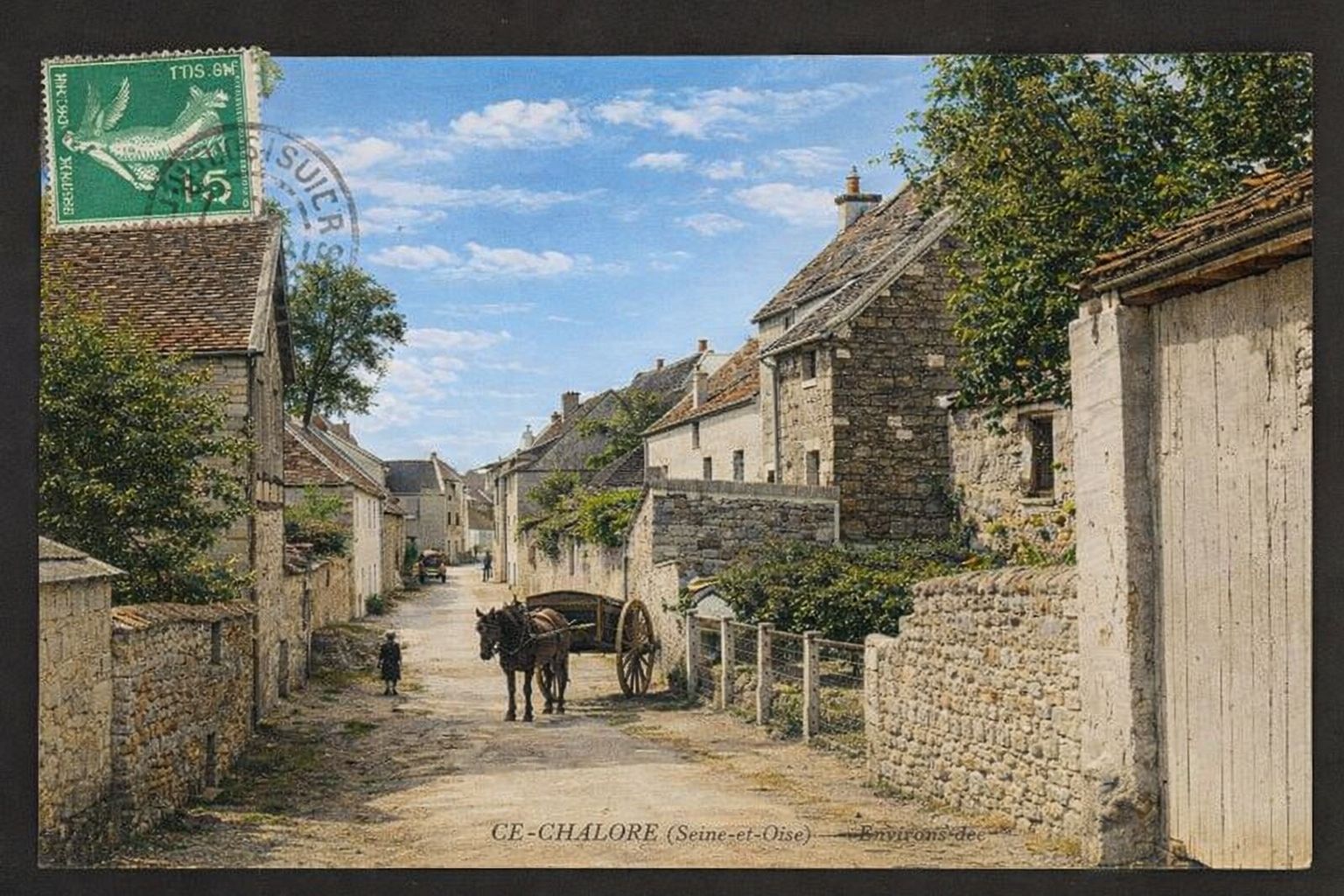 La Grande Rue de Clachaloze avec un attelage, vers 1905 CPA-Clachaloze-GrandRue-attelage-1905-colorise