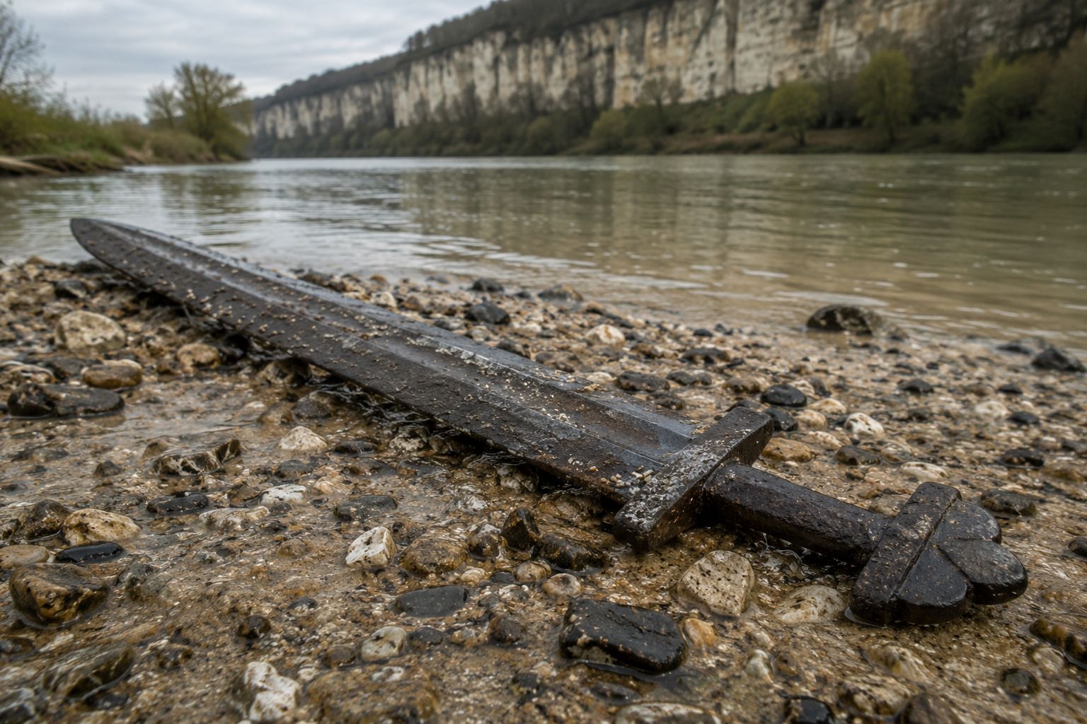 L'épée d'origine scandinave draguée dans la Seine à hauteur de Bennecourt : reconstitution (l'objet original a disparu). epee-scandinave-bennecourt
